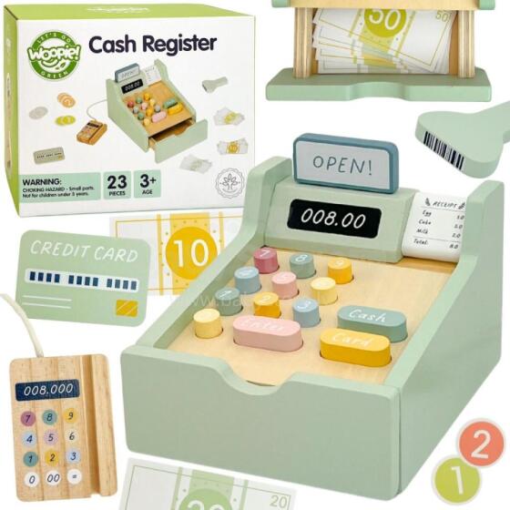 WOOPIE GREEN Wooden Cash Register Educational Set with Accessories 23 pcs. FSC