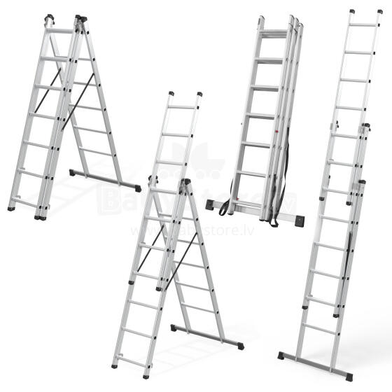 Drabina aluminiowa wielofunkcyjna 3x7 składana z pasami zabezpieczającymi 150 kg ModernHome
