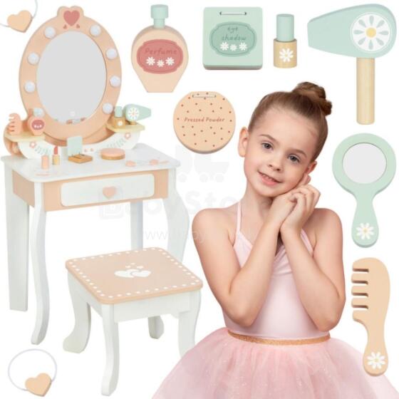 TOOKY TOY Koka tualete ar krēslu, aksesuāri, LED spogulis + kosmētika