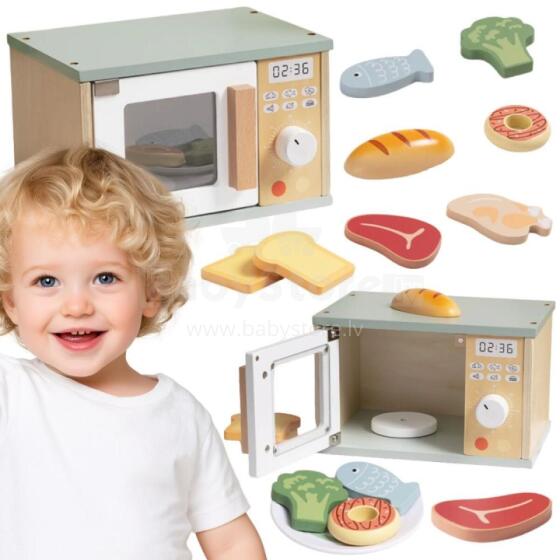 TOOKY TOY Koka mikroviļņu krāsns virtuves komplekts ar pārtikas produktiem