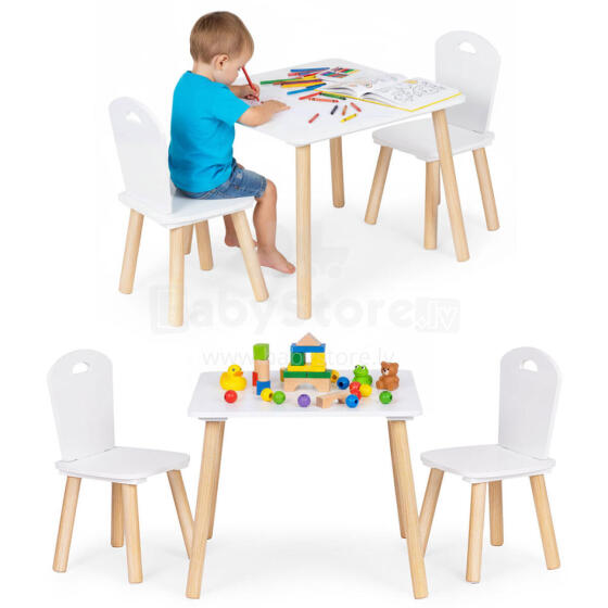 Bērnu mēbeļu komplekts Galdiņš + 2 krēsli balti ECOTOYS