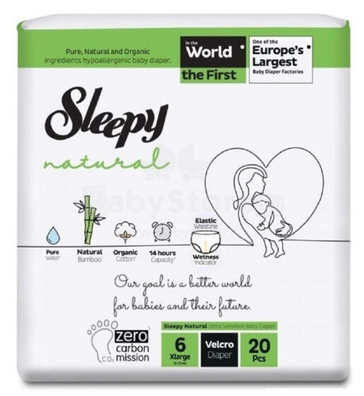 Sleepy Natural Pants XLarge Size 6 Art.268278 autiņbiksītes  15-25kg 20gab
