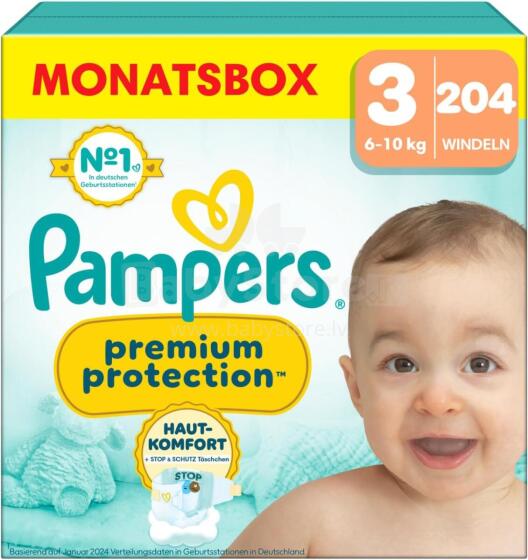 Pampers Premium Protection Mega XXXL Pack  Art.268352 Подгузники S3 размер,6-10кг,204 шт.