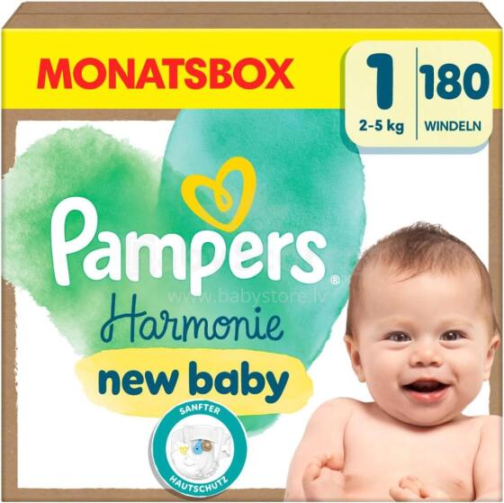 Pampers Harmonie Pure Protection Mega XXXL Pack  Art.268355 Bērnu autiņbiksītes S1 izmērs no 2-5 kg, 180gab.