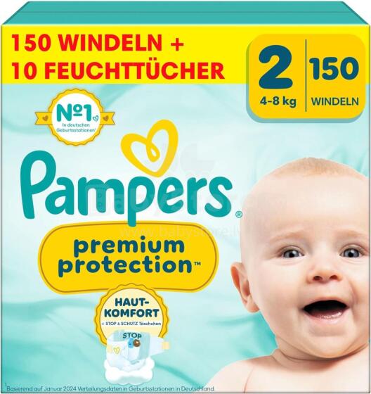 Pampers Premium Protection Mega XXXL Pack  Art.268356  Подгузники S2 размер,4-8кг,150 шт.