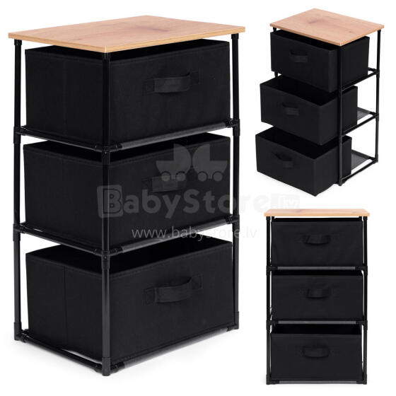 Kabineta plaukta organizators, audums ar noņemamām groziem, 3 līmeņi, loft stils, melns, ModernHome