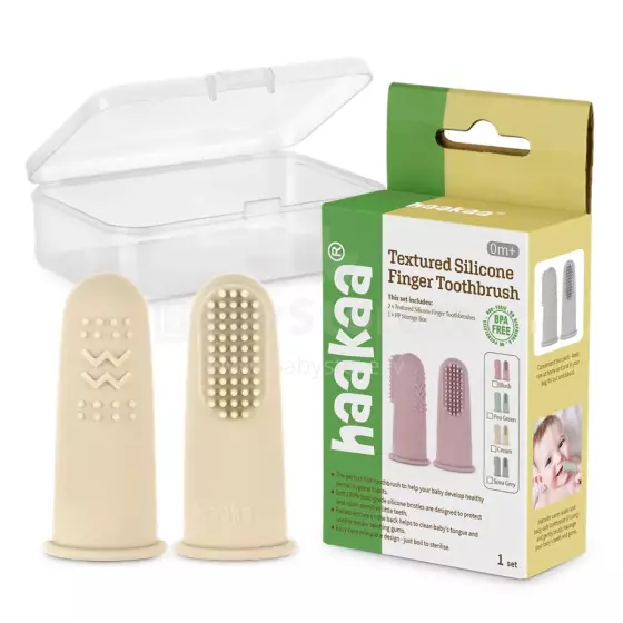 Haakaa  Silicone Finger Toothbrush  Art.TPS036-C Cream  Силиконовая щетка-напальчник для первых зубов,2 шт