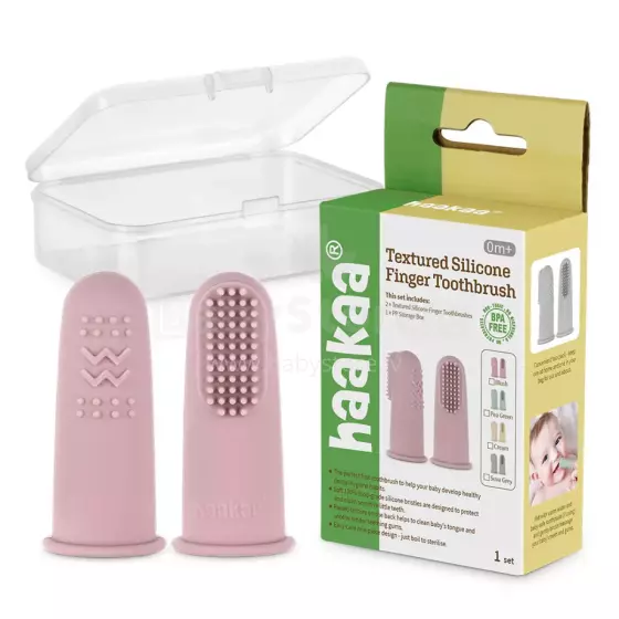 Haakaa  Silicone Finger Toothbrush  Art.TPS036-BH Blush  Силиконовая щетка-напальчник для первых зубов,2 шт