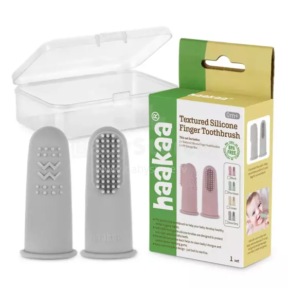 Haakaa  Silicone Finger Toothbrush  Art.TPS036-SG Suva Grey Silikona pirksta uzgalis - zobu birste zobu kopšanai un smaganu masāžai,2 gab