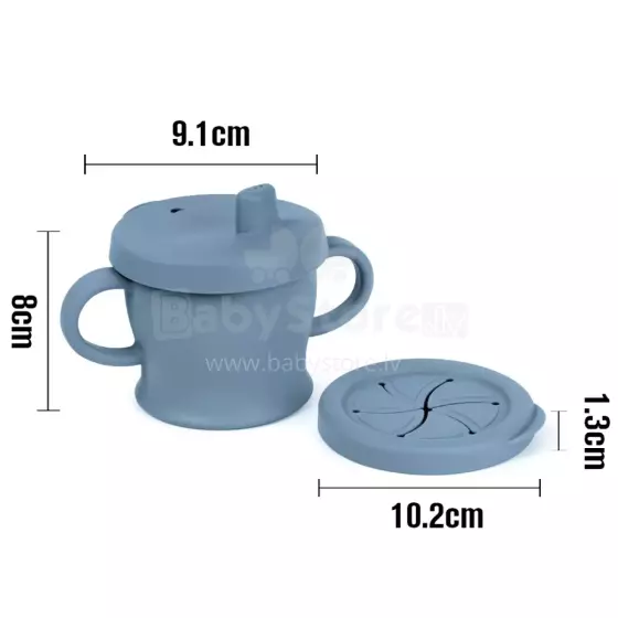 Haakaa Silicone Sip-N-Snack Cup   Art.BHK125-B Blue  Силиконовый контейнер/кружечка 2 в 1  с крышкой Click Lock.