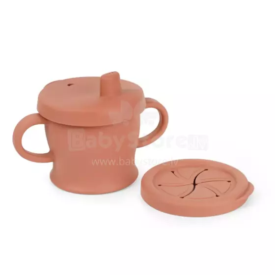 Haakaa Silicone Sip-N-Snack Cup   Art.BHK125-R Rust   Силиконовый контейнер/кружечка 2 в 1  с крышкой Click Lock.