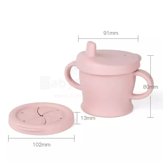Haakaa Silicone Sip-N-Snack Cup   Art.BHK125-BH Blush  Силиконовый контейнер/кружечка 2 в 1  с крышкой Click Lock.