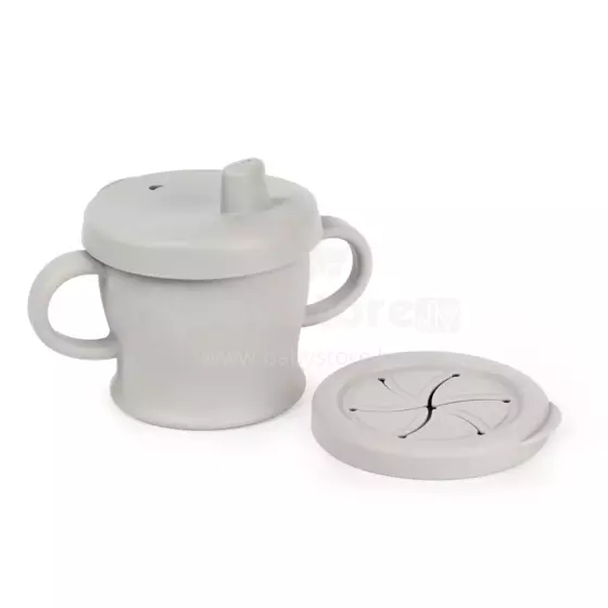 Haakaa Silicone Sip-N-Snack Cup  Art.BHK125-S Suva Grey Силиконовый контейнер/кружечка 2 в 1  с крышкой Click Lock.
