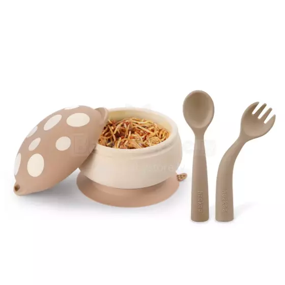 Haakaa Silicone Mushroom Bowl/Cutlery Set Art.UTE100-T Silikona bļodiņa ar piesūcekni un karote ar dakšiņu