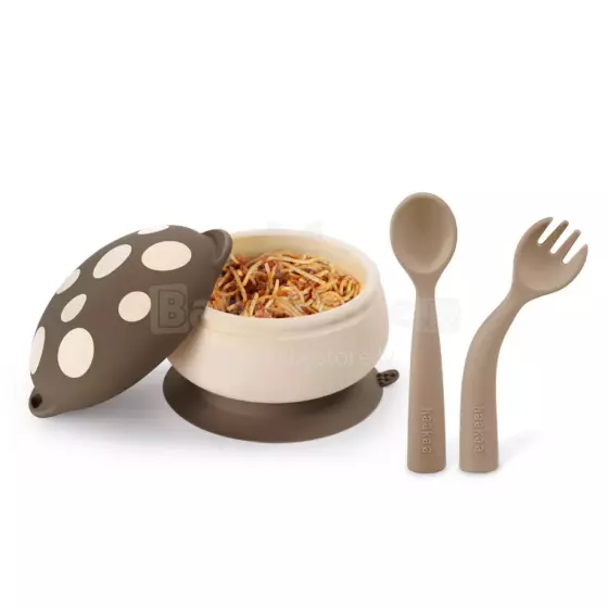 Haakaa Silicone Mushroom Bowl/Cutlery Set Art.UTE100-W Силиконовая мисочка с присоской и ложка с вилочкой