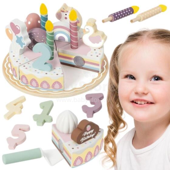 TOOKY TOY Koka Dzimšanas Dienas Kūka Griezšanas Rotaļlieta ar Velcro
