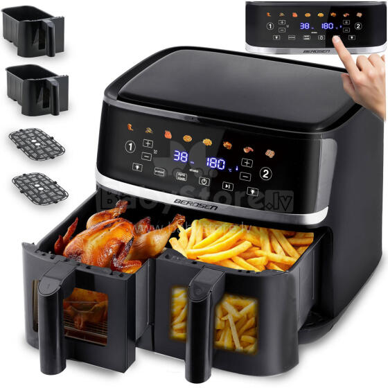 Large 10.2L Oil-Free Fryer Air Fryer XL Dual Chamber Berdsen 1700W BD-657 Black