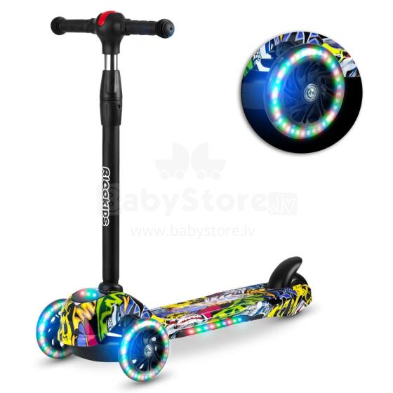 Ricokids Piko Three-Wheeled Scooter - Black with Colorful Patterns