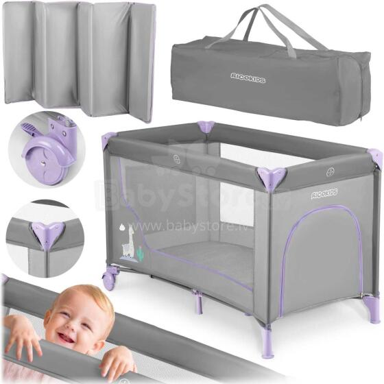 Ceļojumu gultiņa 125 x 65 x 78 cm RK-240 Pelēka-Lavanda