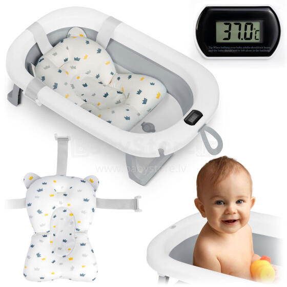 Складная ванночка для детей, младенцев с термометром и вставкой Ricokids RK-287 бело-серая
