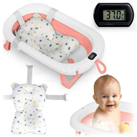 Складная ванночка для детей, младенцев с термометром и вставкой Ricokids RK-287 бело-розовая