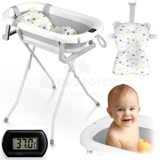 Foldable bathtub for children, infants with a frame, thermometer, and insert Ricokids RK-287 white-gray