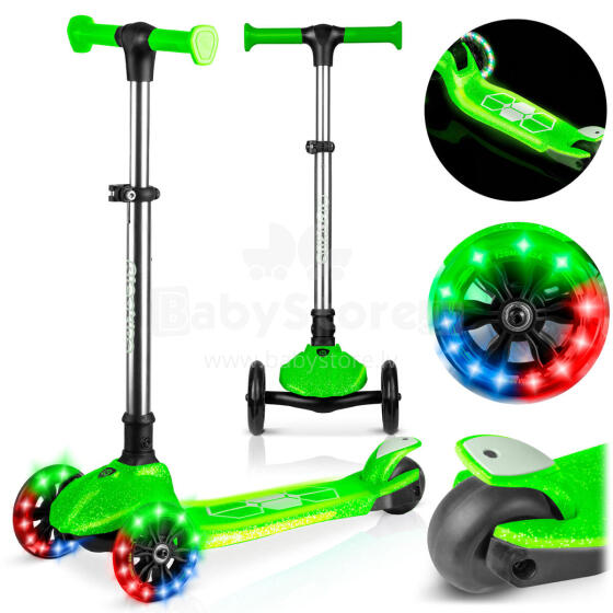 Three-Wheeled Balance Scooter for Kids Glowing in the Dark Ricokids Jelly - Green