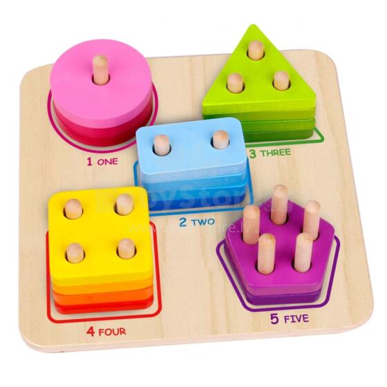 TOOKY TOY Koka ģeometriskais šķirotājs mācīšanās formām un skaitīšanai