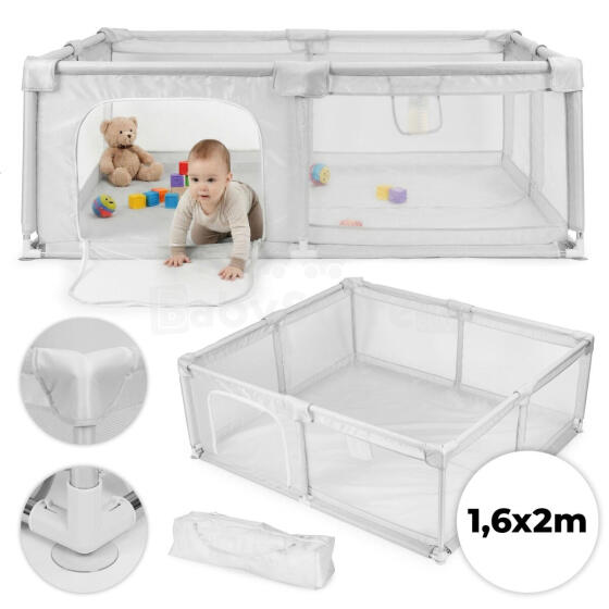 Baby Basics Playpen XXL Art.273350 Play corner safety gates 160x200 cm Dry Ball Pit Play Area Grey with Carry Bag ECOTOYS