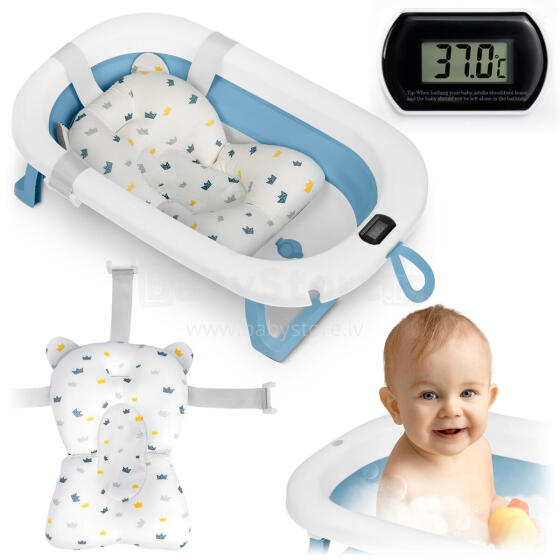 Foldable bathtub for children, infants with thermometer and insert RK-287 white-blue