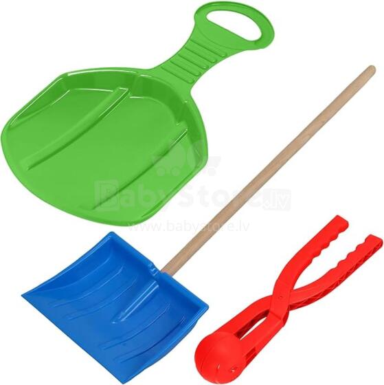 Kids World Snow Play Set Art.274267 Комплект: Санки-ледянки классической формы с ручкой/лопатка с деревянной ручкой/Машина для снежков