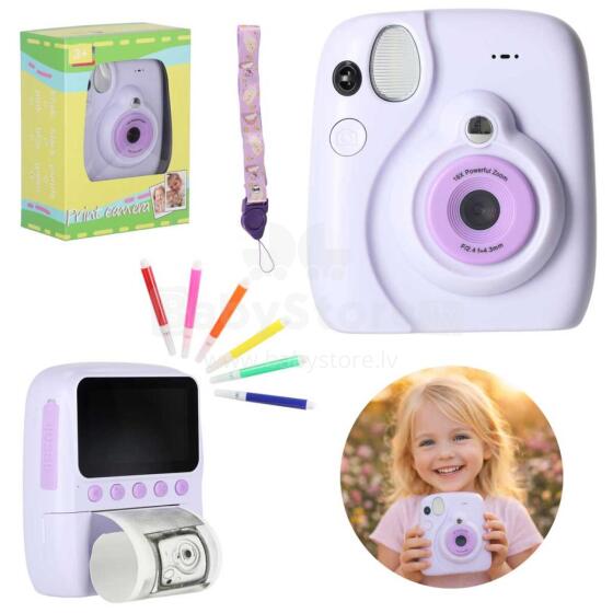 Ikonka Art.KX2859 Digitālais instant fotoaparāts 16x 128GB kasetnes marķieri purpursarkans