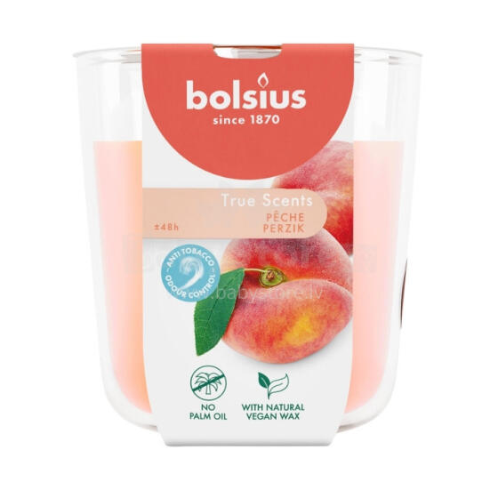 Ароматизированная свеча в стеклянном стакане True Scents, диаметр 97 x 85 мм, персиковый цвет.