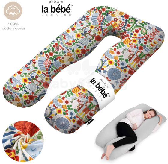 La Bebe™ Cushy Maternity Pillow Art. 60608156 Nordic Bloom. Daudzfunkcionāls spilvens grūtniecēm (U Shaped), sintepona pildīšana, 155x80cm