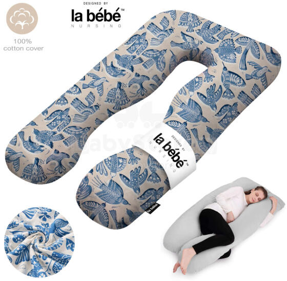 La Bebe™ Cushy Maternity Pillow Art. 90612661 Nordic Birds. Многофункциональная подушка для беременных и кормящих (U Shaped) , наполнение синтепон, 155x80cm