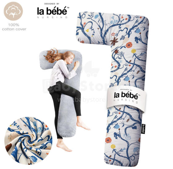 La Bebe™ Flopsy Pillow Art.50608147 Nordic Branches. Cotton Nursing Maternity grūtnieču pakaviņš spilvens ar pārvalku [2 pārvalki], sintepona pildīšana,180 см