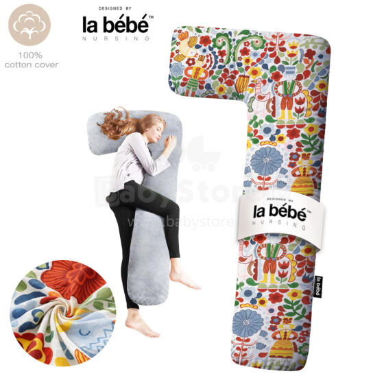 La Bebe™ Flopsy Memory Pillow Art.60608156 Nordic Bloom. Cotton Nursing Maternity grūtnieču pakaviņš spilvens ar pārvalku [2 pārvalki], Memory foam pildīšana,180 см