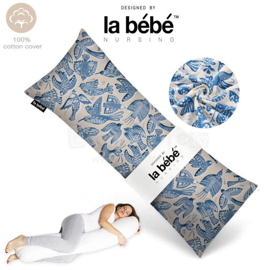 La Bebe™ Easy Maternity Pillow Art. 90612661 Nordic Birds. Daudzfunkcionāls gulēšanas atbalsta spilvens ar sintepona (bumbiņsintepons) pildījums (īpaši mīksts un kluss) 135 x 40 cm