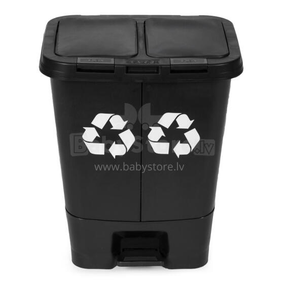 40L Dual Compartment Trash Can Double Bin for Waste and Recycling Black