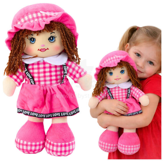 Rag Doll Cuddly Toy Checkered Dress Pink 35 cm