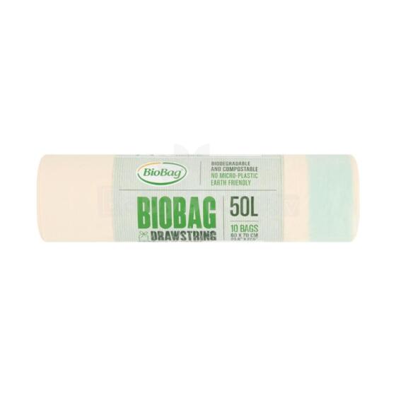 Atkritumu maisi savelkami ar aukliņu kompostējami BioBag 50L (10 gab. rullī) 25mkr. 60x70cm zaļi 