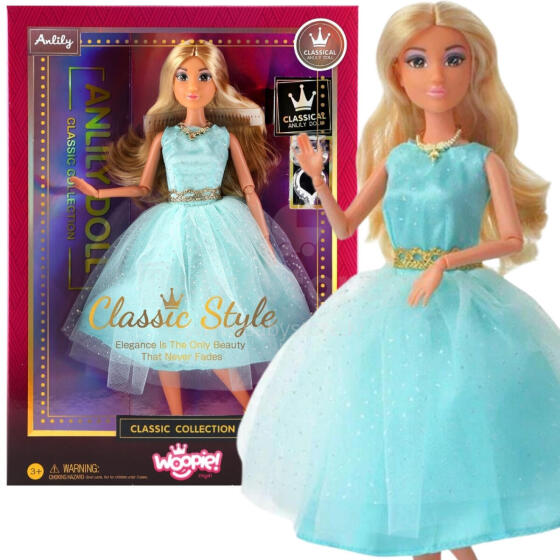 WOOPIE ROYAL Doll Lily 30 cm Long Blonde Hair Elegant Turquoise Dress