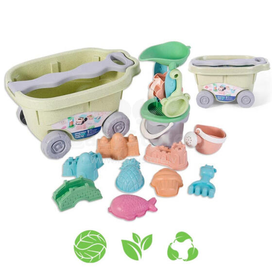 WOOPIE GREEN Smilšu komplekts ar ratiņiem 13 gab. BIODEGRADABLS ORGANISKS MATERIĀLS