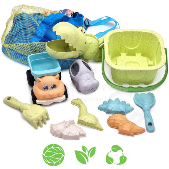 WOOPIE GREEN Sand Set with Bucket and Crocodile Shovel in Backpack 10 pcs. BIODEGRADABLE ORGANIC MATERIAL