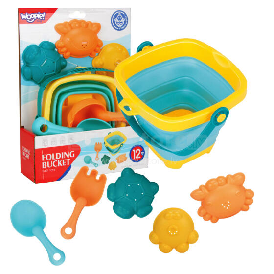 WOOPIE BABY Складной ведерко с граблями, лопаткой и формочками Синий