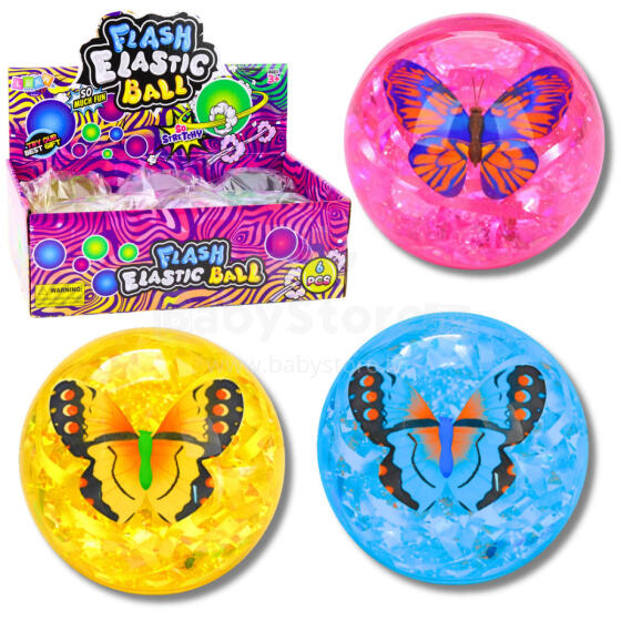 Elastic Rubber Bouncing Ball Confetti Butterfly Glow Mix 9 cm