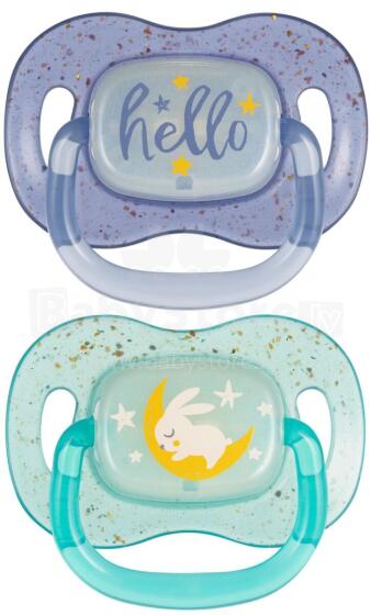 CANPOL 34/943 Silicone Soothing Pacifier 6-18m Symmetrical NightGlow 2 pcs Blue