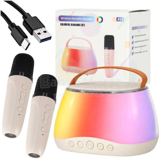 Ikonka Art.KX2860 Karaoke komplekts Bluetooth skaļrunis LED RGB 2 mikrofoni USB