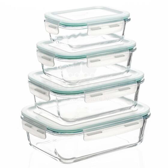 Food storage containers, kitchen with lids, 4 pcs., glass, transparent