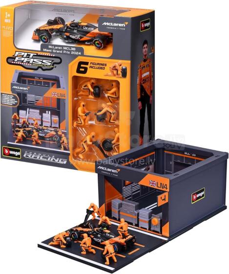 Bburago - Игровой набор «Пит-стоп McLaren MCL38 2024 #4 Норрис» с диорамой, масштаб 1:43, арт. 277055